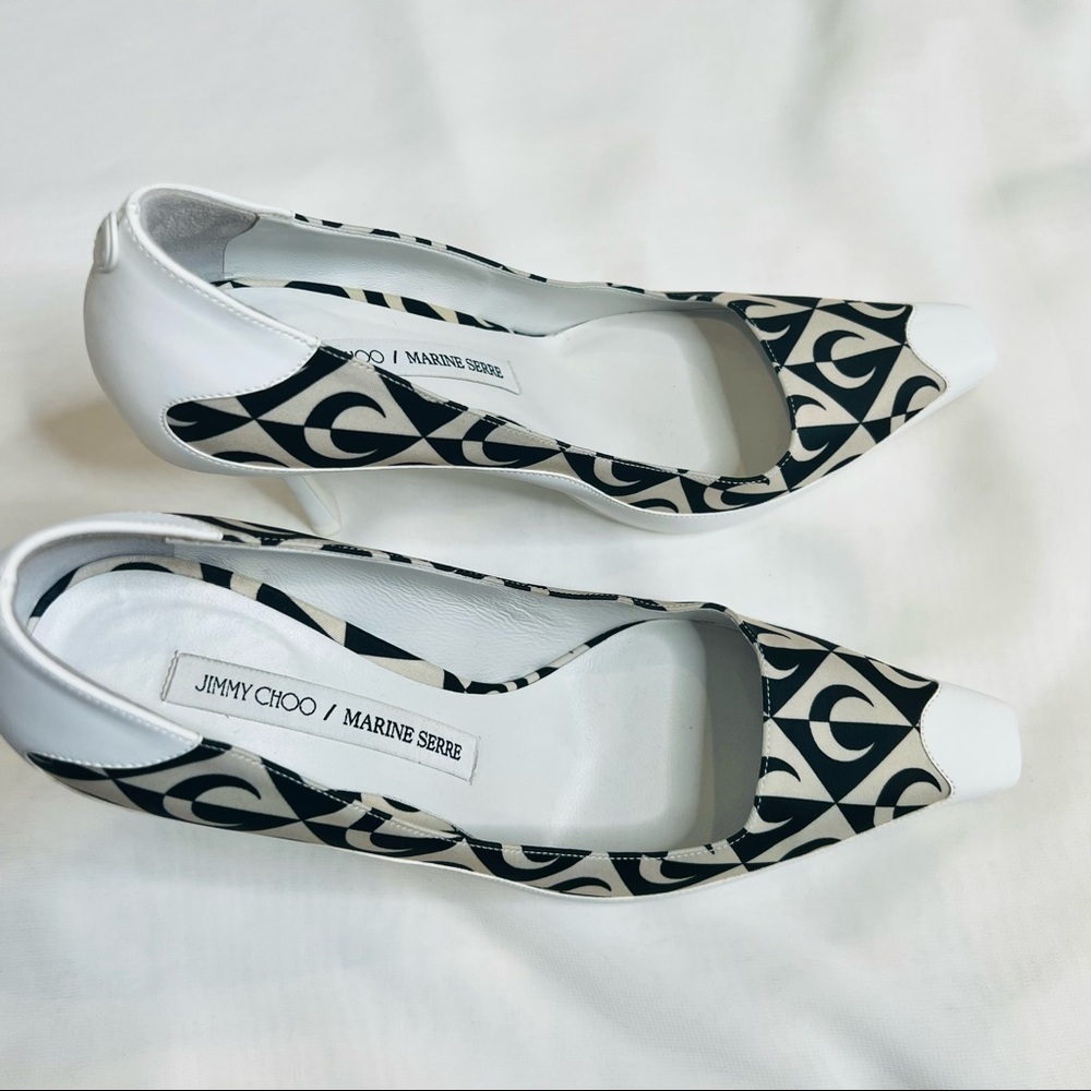 JIMMY CHOO x MARINE SERRE limited edition white leather pumps (Sz 37.5) - Picture 10 of 13